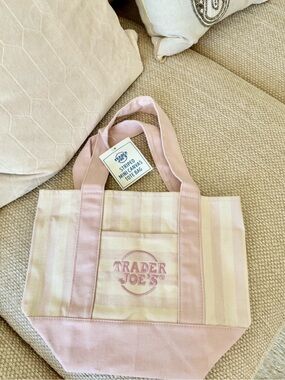 Pink Striped Canvas Tote Bag